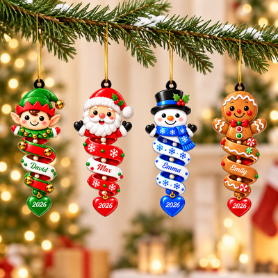 Christmas Spiral Stocking Tag-  Personalized Acrylic Ornament, Custom Kids Name Acrylic Ornament,  Cute Gift for Christmas