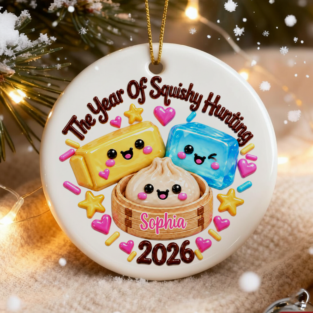 The Year Of Squishy Hunting - Personalized Ceramic Ornament, Kids Name Ornament,Viral Dumpling Squishy Gift, Squishy Christmas Ornament 2026