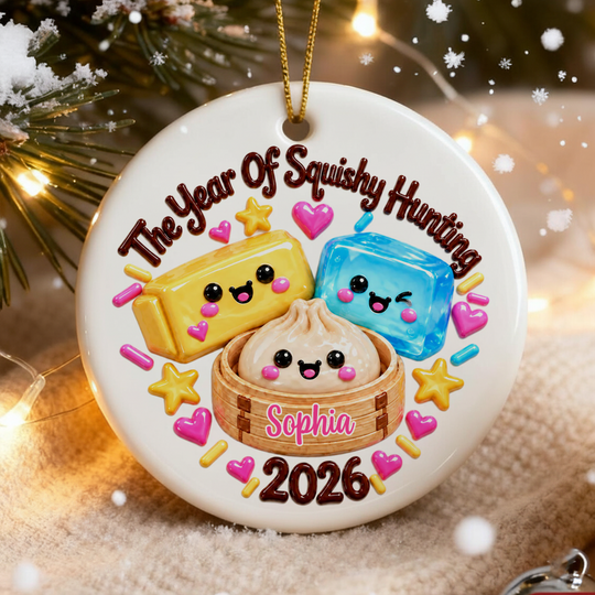 The Year Of Squishy Hunting - Personalized Ceramic Ornament, Kids Name Ornament,Viral Dumpling Squishy Gift, Squishy Christmas Ornament 2026