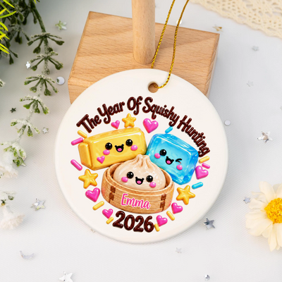 The Year Of Squishy Hunting - Personalized Ceramic Ornament, Kids Name Ornament,Viral Dumpling Squishy Gift, Squishy Christmas Ornament 2026