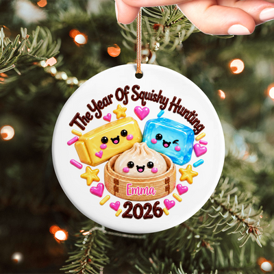 The Year Of Squishy Hunting - Personalized Ceramic Ornament, Kids Name Ornament,Viral Dumpling Squishy Gift, Squishy Christmas Ornament 2026