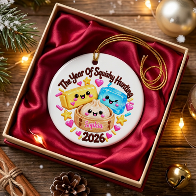 The Year Of Squishy Hunting - Personalized Ceramic Ornament, Kids Name Ornament,Viral Dumpling Squishy Gift, Squishy Christmas Ornament 2026