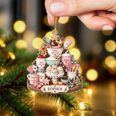 Baked With Love & Happiness - Personalized Acrylic Ornament, Gift For Baking Lovers, Baking Ornament
