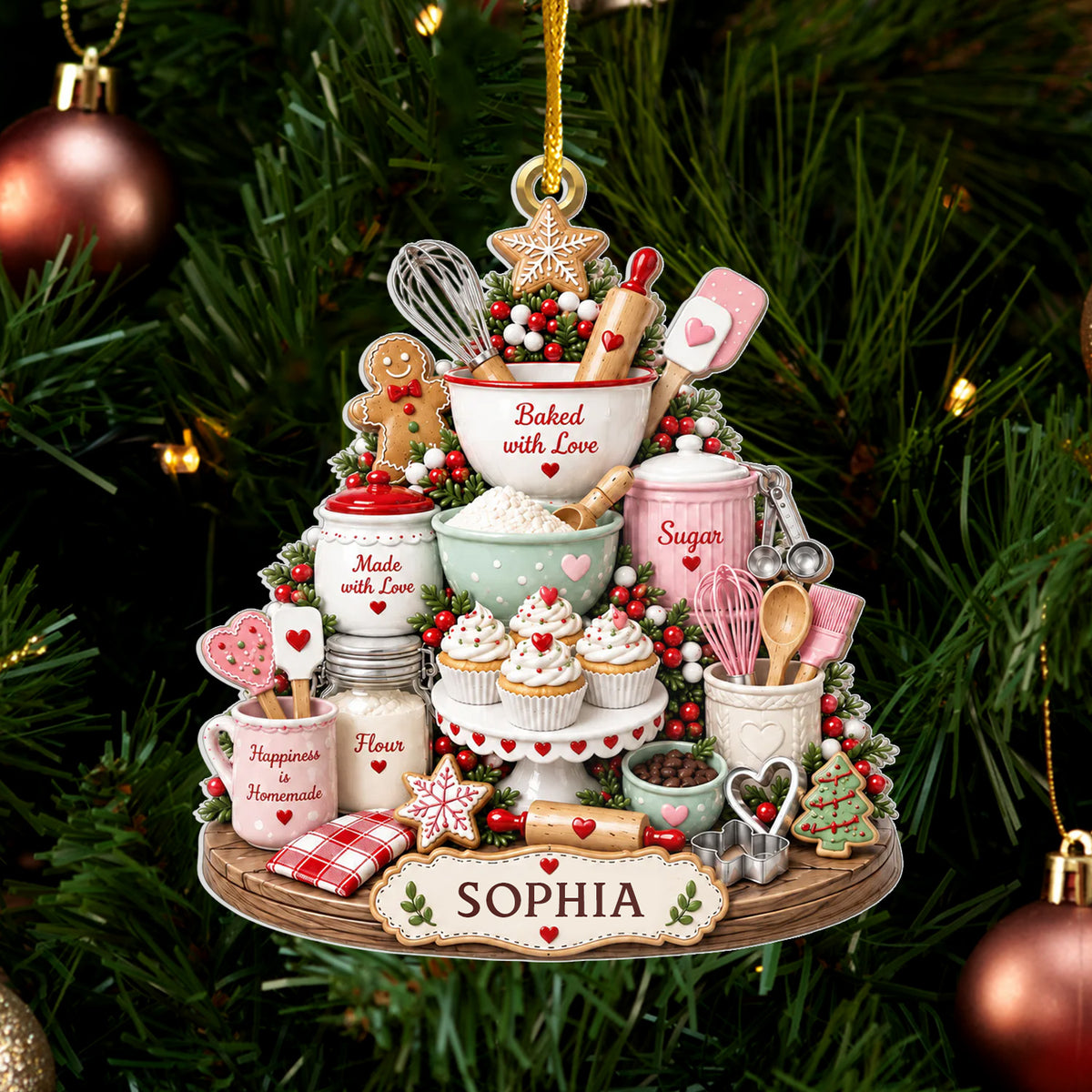 Baked With Love &amp; Happiness - Personalized Acrylic Ornament, Gift For Baking Lovers, Baking Ornament