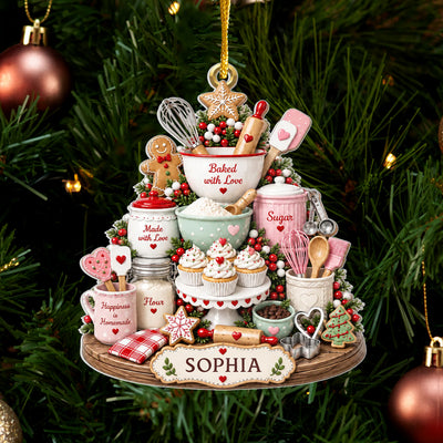 Baked With Love & Happiness - Personalized Acrylic Ornament, Gift For Baking Lovers, Baking Ornament