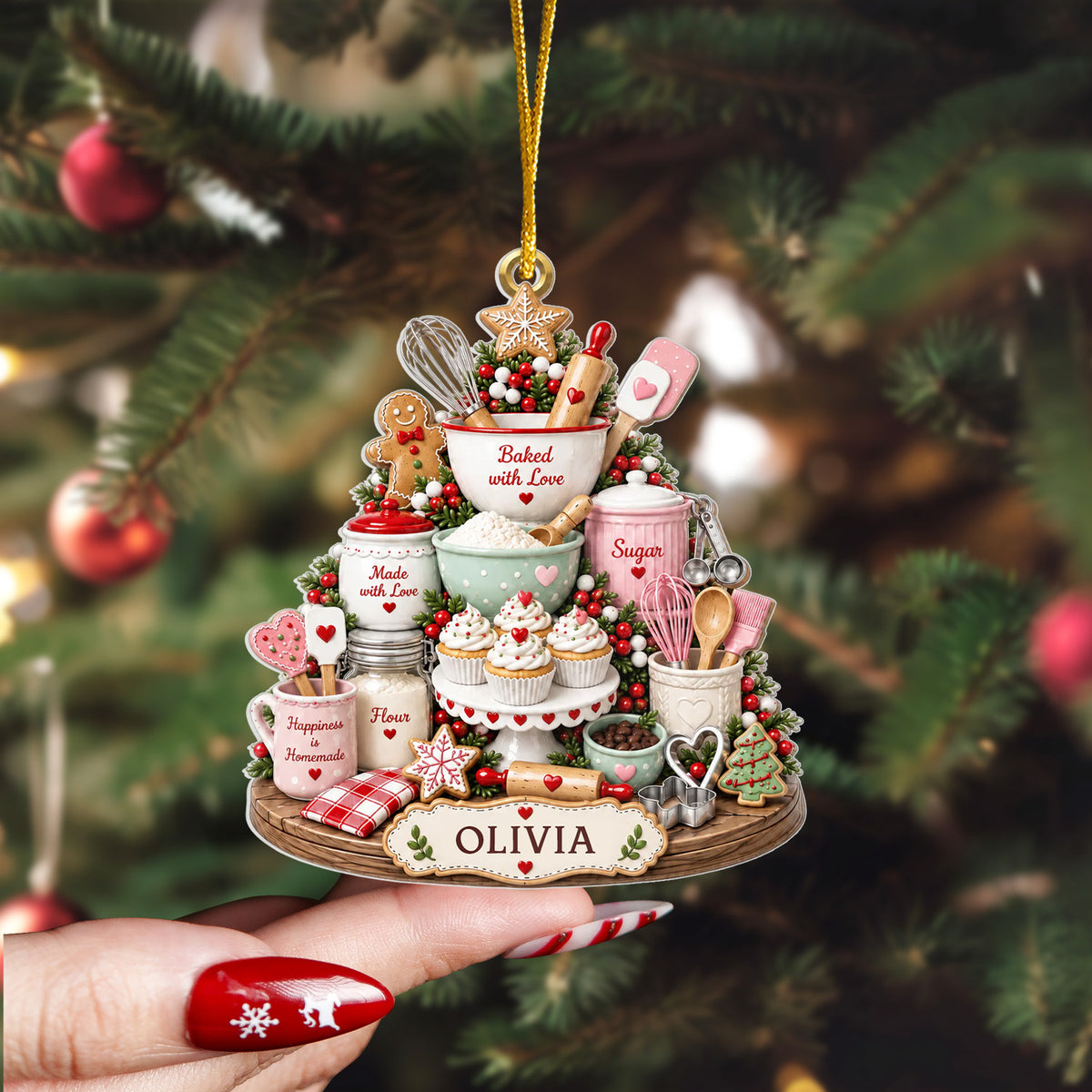 Baked With Love &amp; Happiness - Personalized Acrylic Ornament, Gift For Baking Lovers, Baking Ornament