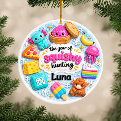 Squishy Hunting Christmas - Personalized Acrylic Ornament 2026, Cute Squishy Ornament, Kids Christmas, Kawaii Squishies Decor, Viral Toy Collector Gift