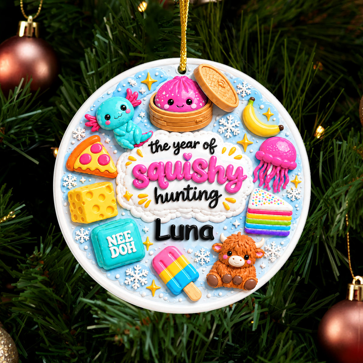 Squishy Hunting Christmas - Personalized Acrylic Ornament 2026, Cute Squishy Ornament, Kids Christmas, Kawaii Squishies Decor, Viral Toy Collector Gift