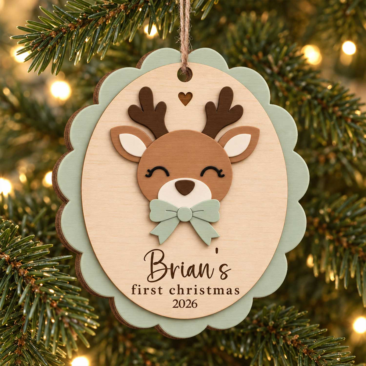 Reindeer First Christmas - Personalized Wooden Ornament, Custom Name Newborn Keepsake, Baby Boy Girl Christmas Gift, Reindeer Ornament