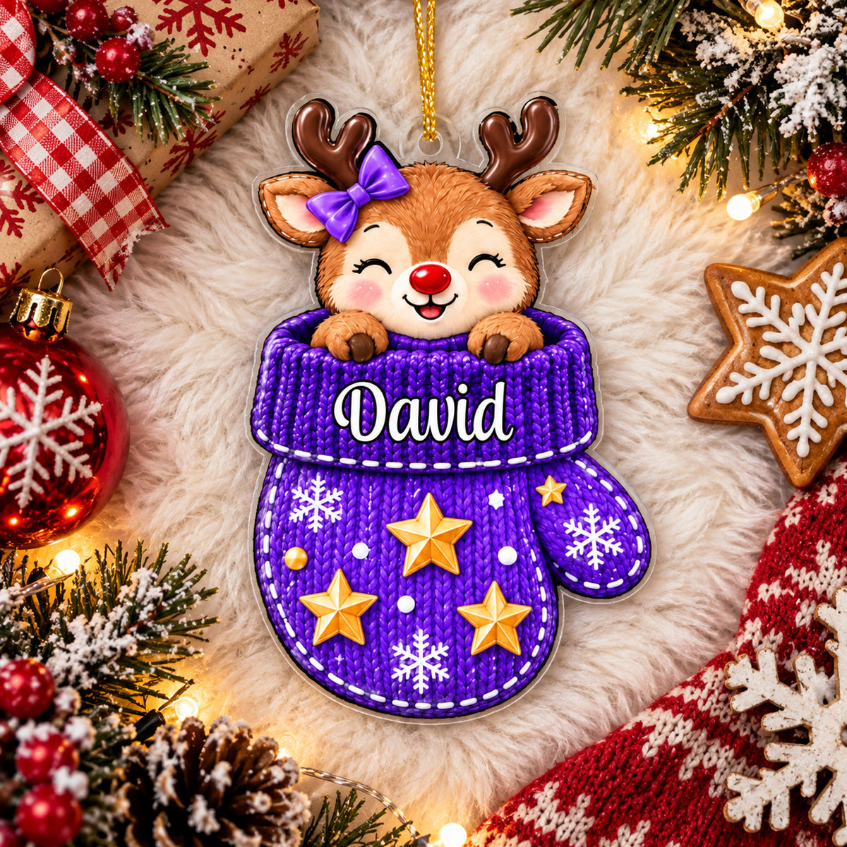 Cute Animal Christmas - Personalized  Acrylic Ornament, Custom Name Mitten Ornament, Cute Animal Christmas Tree Decor, Kids Holiday Keepsake Gift Christmas