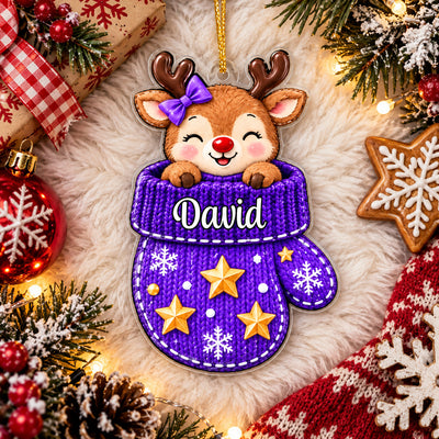 Cute Animal Christmas - Personalized  Acrylic Ornament, Custom Name Mitten Ornament, Cute Animal Christmas Tree Decor, Kids Holiday Keepsake Gift Christmas
