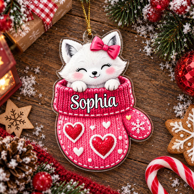 Cute Animal Christmas - Personalized  Acrylic Ornament, Custom Name Mitten Ornament, Cute Animal Christmas Tree Decor, Kids Holiday Keepsake Gift Christmas