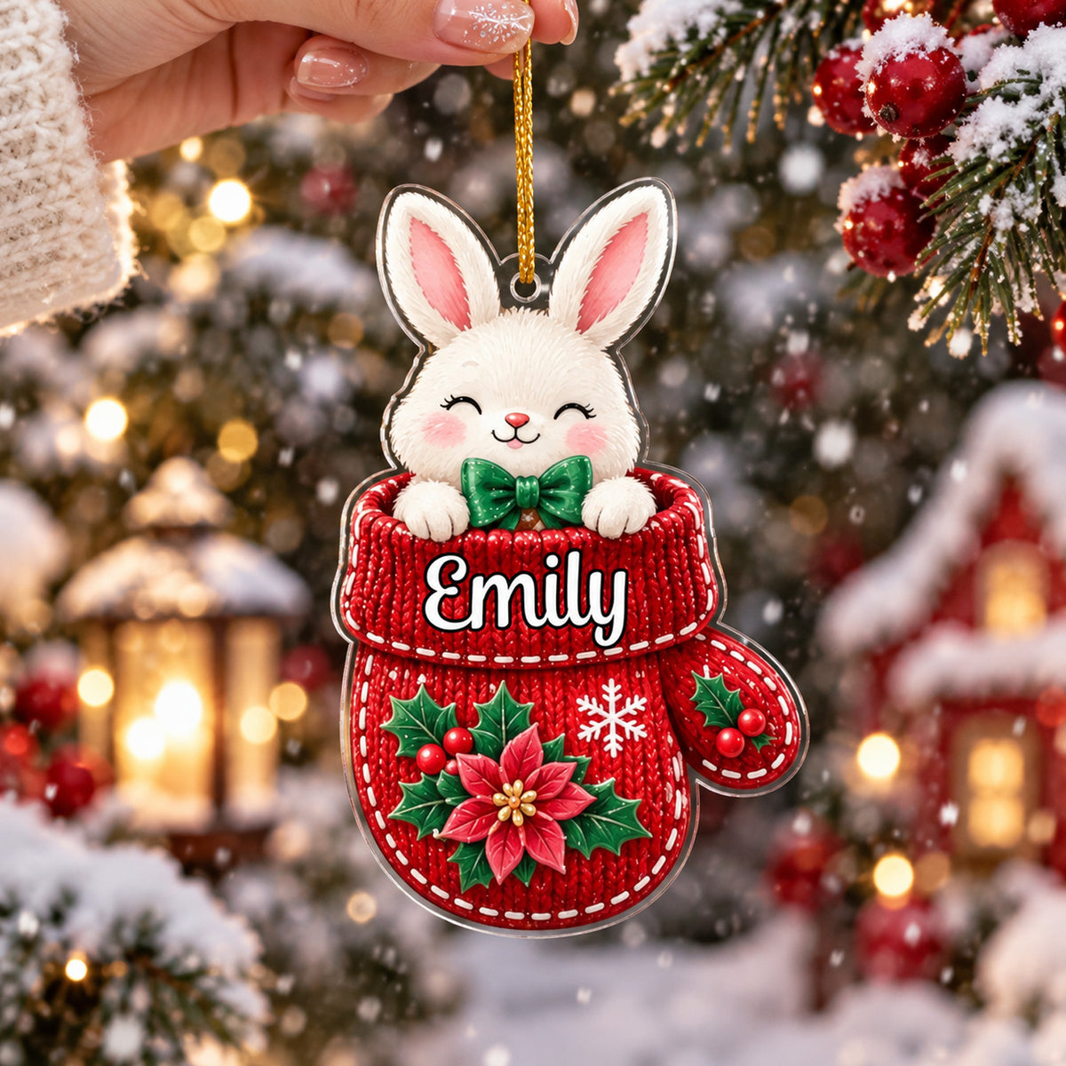 Cute Animal Christmas - Personalized  Acrylic Ornament, Custom Name Mitten Ornament, Cute Animal Christmas Tree Decor, Kids Holiday Keepsake Gift Christmas