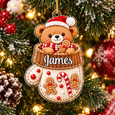 Cute Animal Christmas - Personalized  Acrylic Ornament, Custom Name Mitten Ornament, Cute Animal Christmas Tree Decor, Kids Holiday Keepsake Gift Christmas