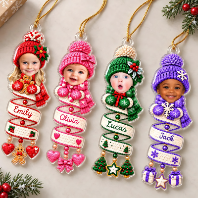 Baby Face Photo Spiral - Personalized Acrylic Ornament, Christmas Spiral Ornament, 2D Flat Faux Spiral Christmas Tree Decor, Christmas Gift