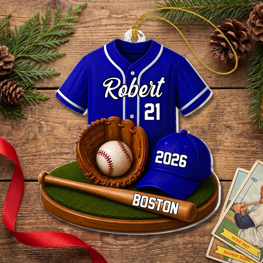 Baseball Star- Personalized Acrylic  Ornament, Baseball Player Christmas Ornament 2026, Baseball Tree Ornament,Boy Baseball Gift, Team Name Jersey Ornament