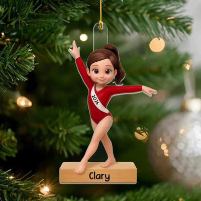 Gymnastics Is My Happy Place - Personalized Acrylic Ornament, Custom Girl 3D Effect Christmas Ornament With Name & Year