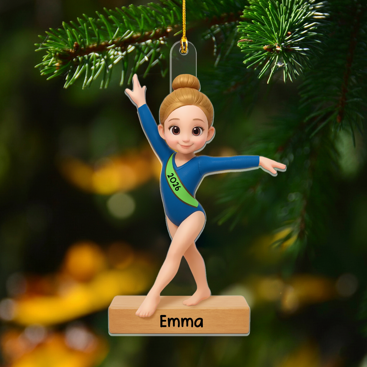 Gymnastics Is My Happy Place - Personalized Acrylic Ornament, Custom Girl 3D Effect Christmas Ornament With Name &amp; Year