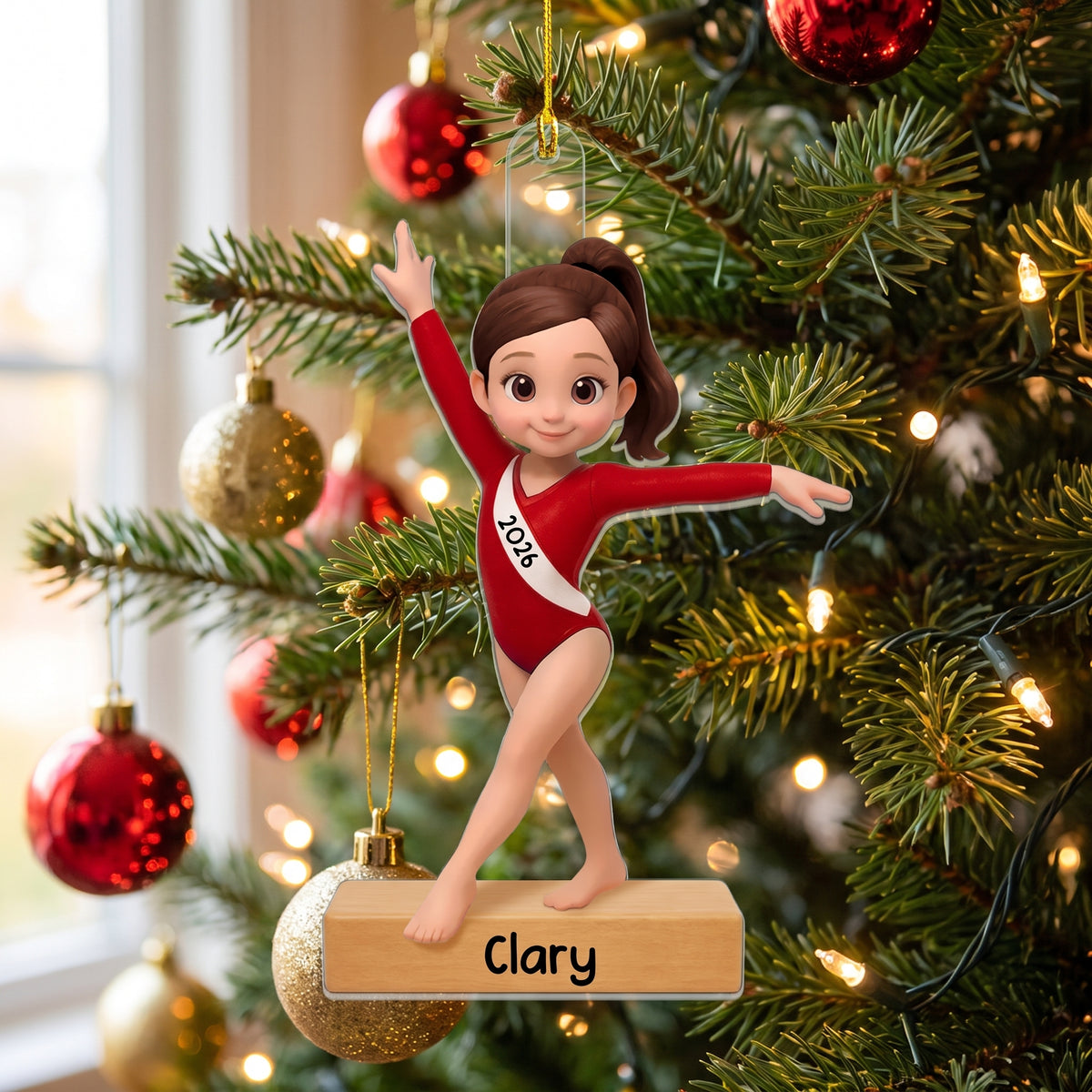 Gymnastics Is My Happy Place - Personalized Acrylic Ornament, Custom Girl 3D Effect Christmas Ornament With Name &amp; Year