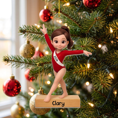 Gymnastics Is My Happy Place - Personalized Acrylic Ornament, Custom Girl 3D Effect Christmas Ornament With Name & Year