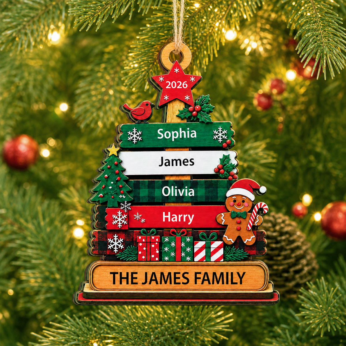 Our Christmas Family - Personalized Wooden Ornament, Gift For Family, Christmas Gift For Family Decor