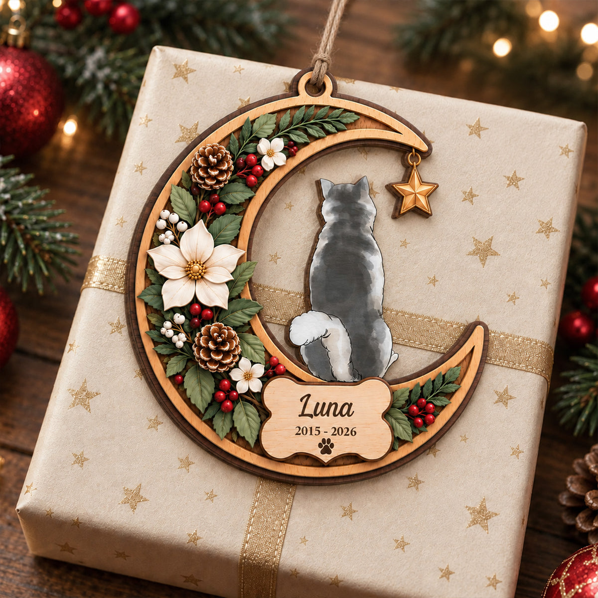 Love You To The Moon and Back - Personalized Ornament, Custom Dog Memorial Ornament, Pet Loss Christmas Keepsake