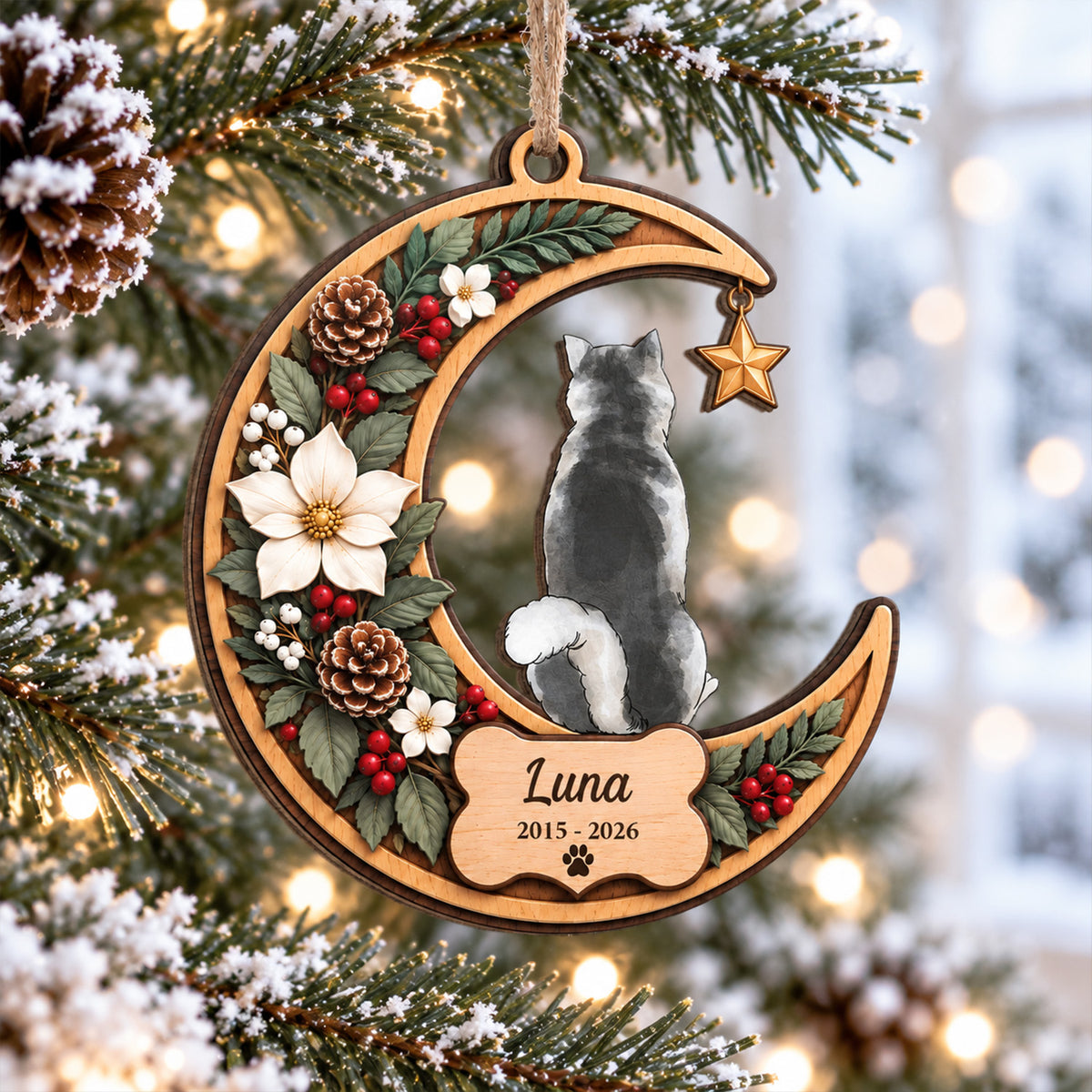 Love You To The Moon and Back - Personalized Ornament, Custom Dog Memorial Ornament, Pet Loss Christmas Keepsake