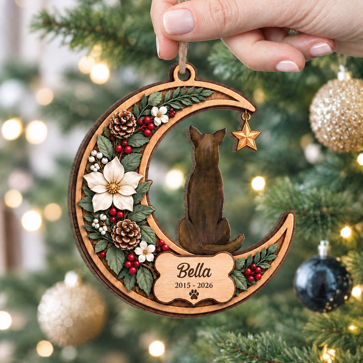 Love You To The Moon and Back - Personalized Ornament, Custom Dog Memorial Ornament, Pet Loss Christmas Keepsake