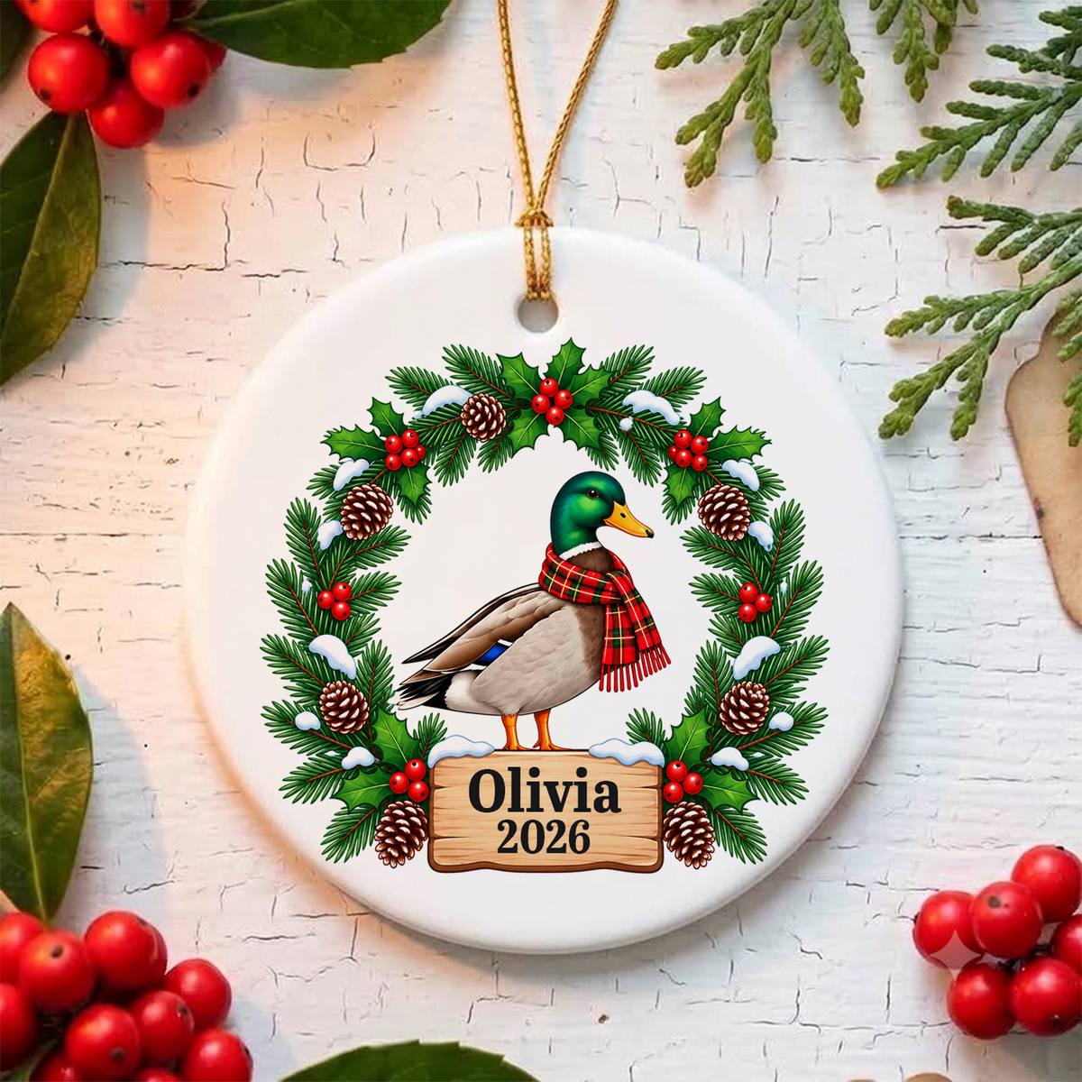Baby's First Christmas -  Personalized Ceramic Ornament, First Duck Christmas Ornament, New Mom Holiday Gift, 1st Birthday Gifts, Baby Shower Keepsake