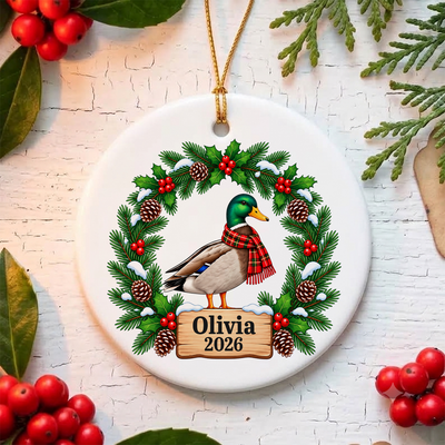 Baby's First Christmas -  Personalized Ceramic Ornament, First Duck Christmas Ornament, New Mom Holiday Gift, 1st Birthday Gifts, Baby Shower Keepsake