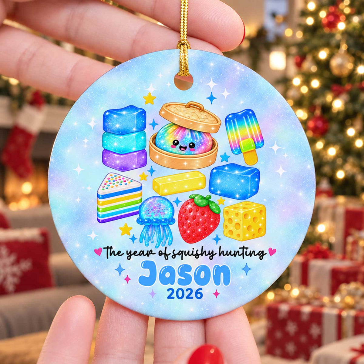 Squishy Hunting- Personalized Ceramic Ornament, Squishy Hunting Christmas Ornament, Custom Name Kids Ornament 2026