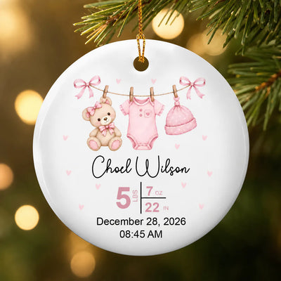 Christmas Newborn Baby Girl And Boy -  Personalized Ceramic Ornament, First Ornament with Baby Name, Baby Keepsake, New Baby Gift, Custom Birth Stats