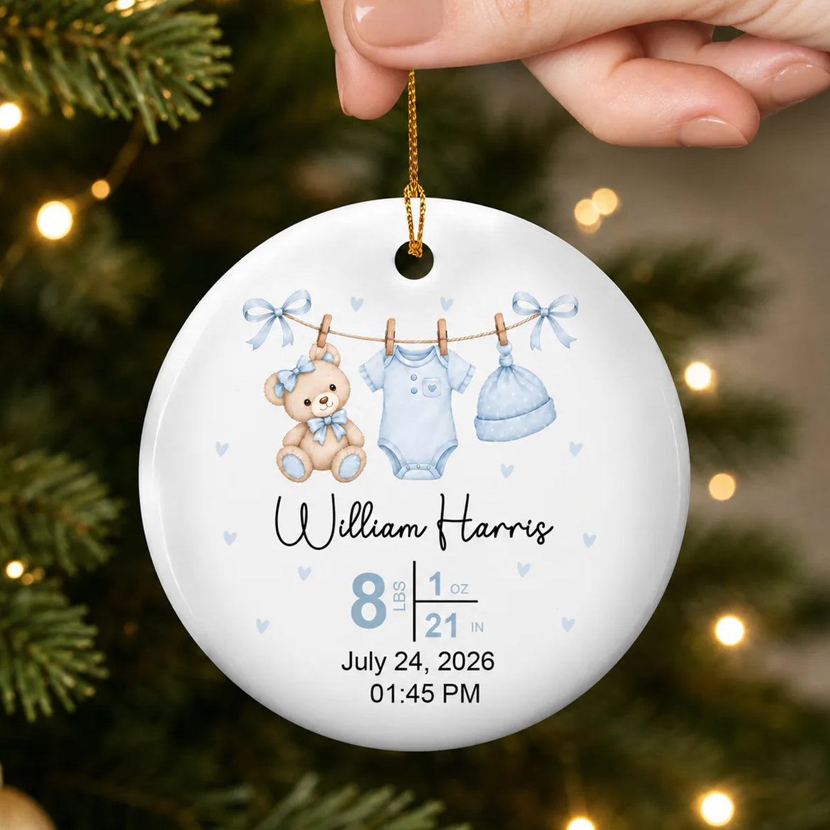 Christmas Newborn Baby Girl And Boy -  Personalized Ceramic Ornament, First Ornament with Baby Name, Baby Keepsake, New Baby Gift, Custom Birth Stats