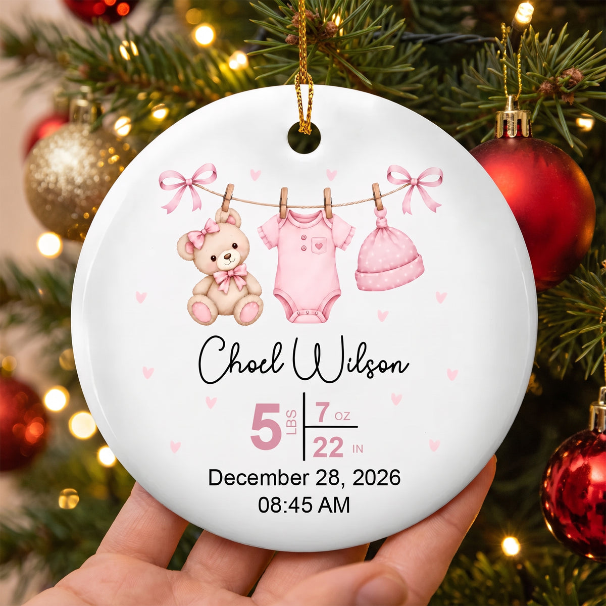 Christmas Newborn Baby Girl And Boy -  Personalized Ceramic Ornament, First Ornament with Baby Name, Baby Keepsake, New Baby Gift, Custom Birth Stats
