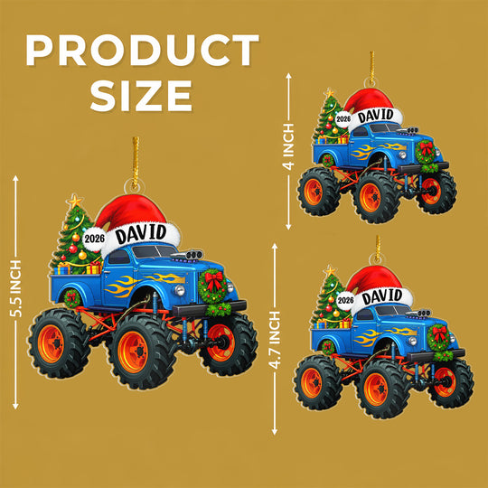 Monster Truck Christmas - Personalized Ornament, Custom Kids Boy Xmas Gifts, Christmas Gift for Nephew Son Grandson