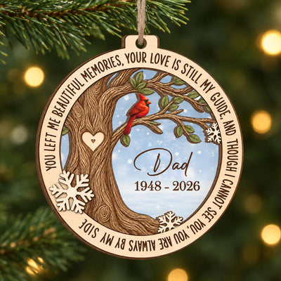 You Left Me Beautiful Memories - Personalized Wooden Ornament, In Loving Memory Christmas Ornament, Cardinal Memorial Ornament