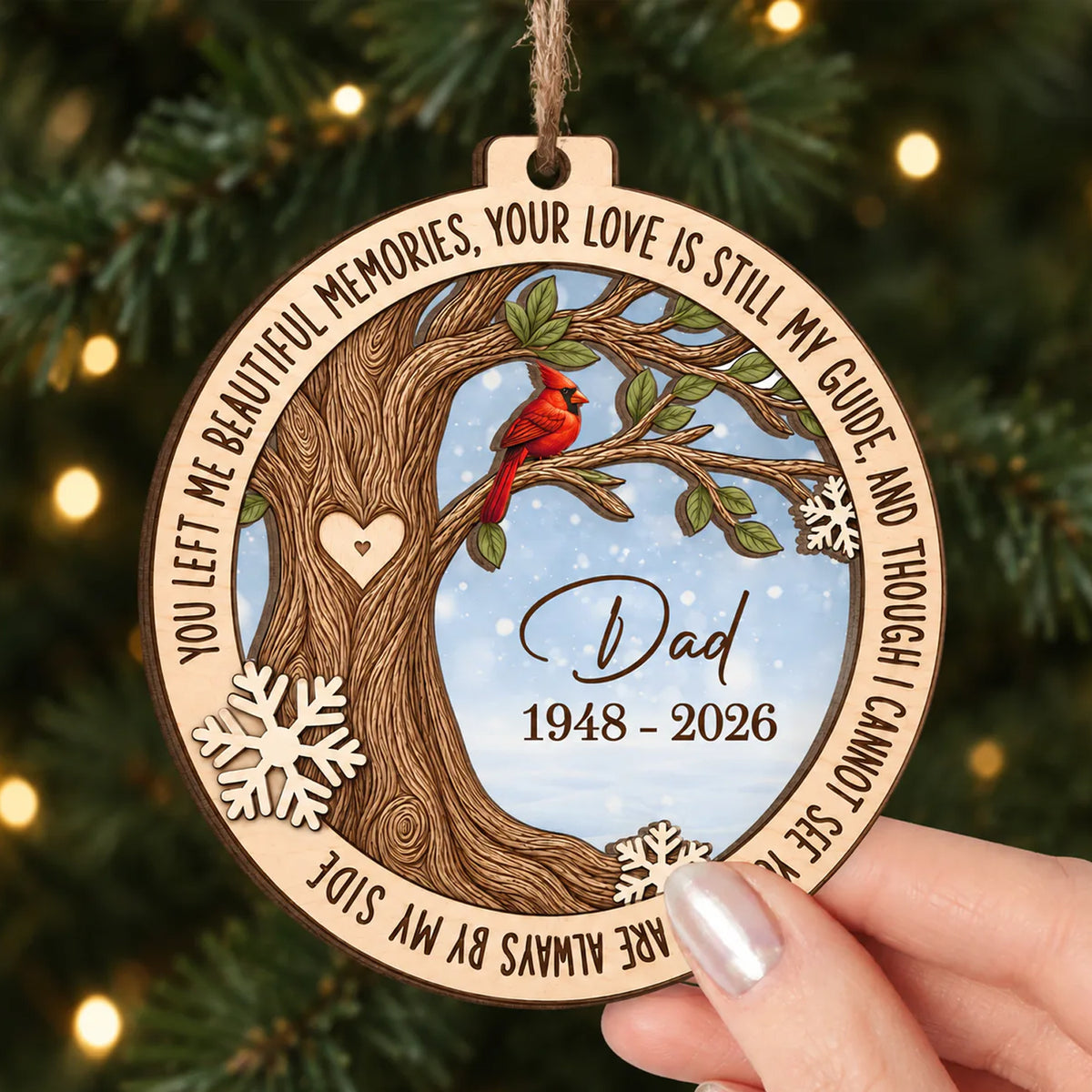 You Left Me Beautiful Memories - Personalized Wooden Ornament, In Loving Memory Christmas Ornament, Cardinal Memorial Ornament