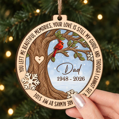 You Left Me Beautiful Memories - Personalized Wooden Ornament, In Loving Memory Christmas Ornament, Cardinal Memorial Ornament