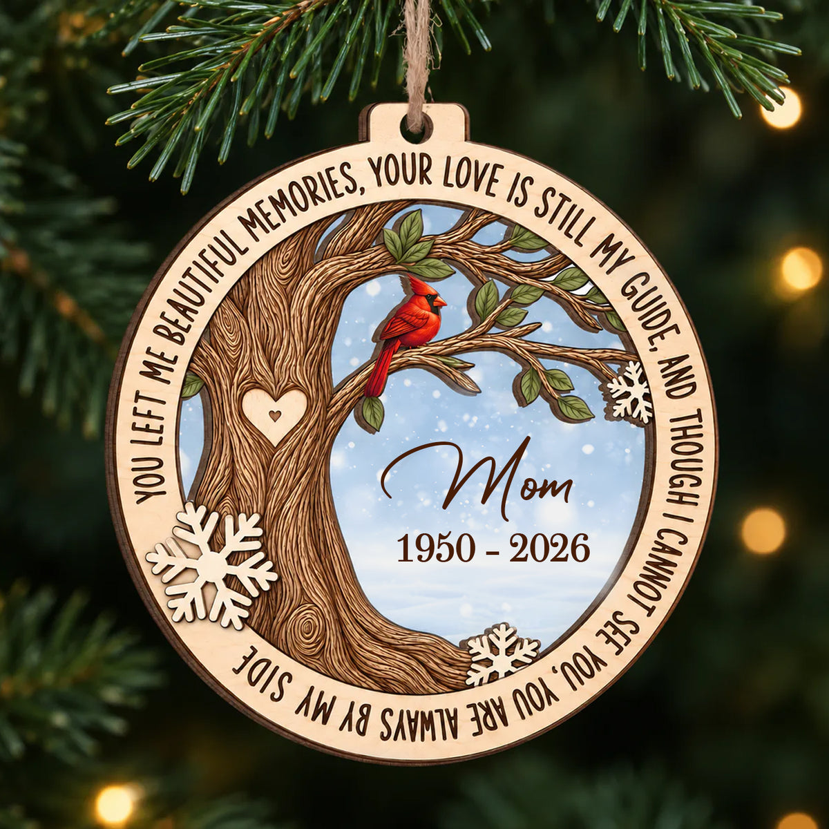 You Left Me Beautiful Memories - Personalized Wooden Ornament, In Loving Memory Christmas Ornament, Cardinal Memorial Ornament