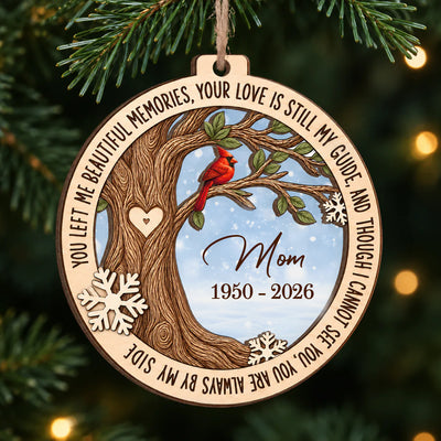 You Left Me Beautiful Memories - Personalized Wooden Ornament, In Loving Memory Christmas Ornament, Cardinal Memorial Ornament