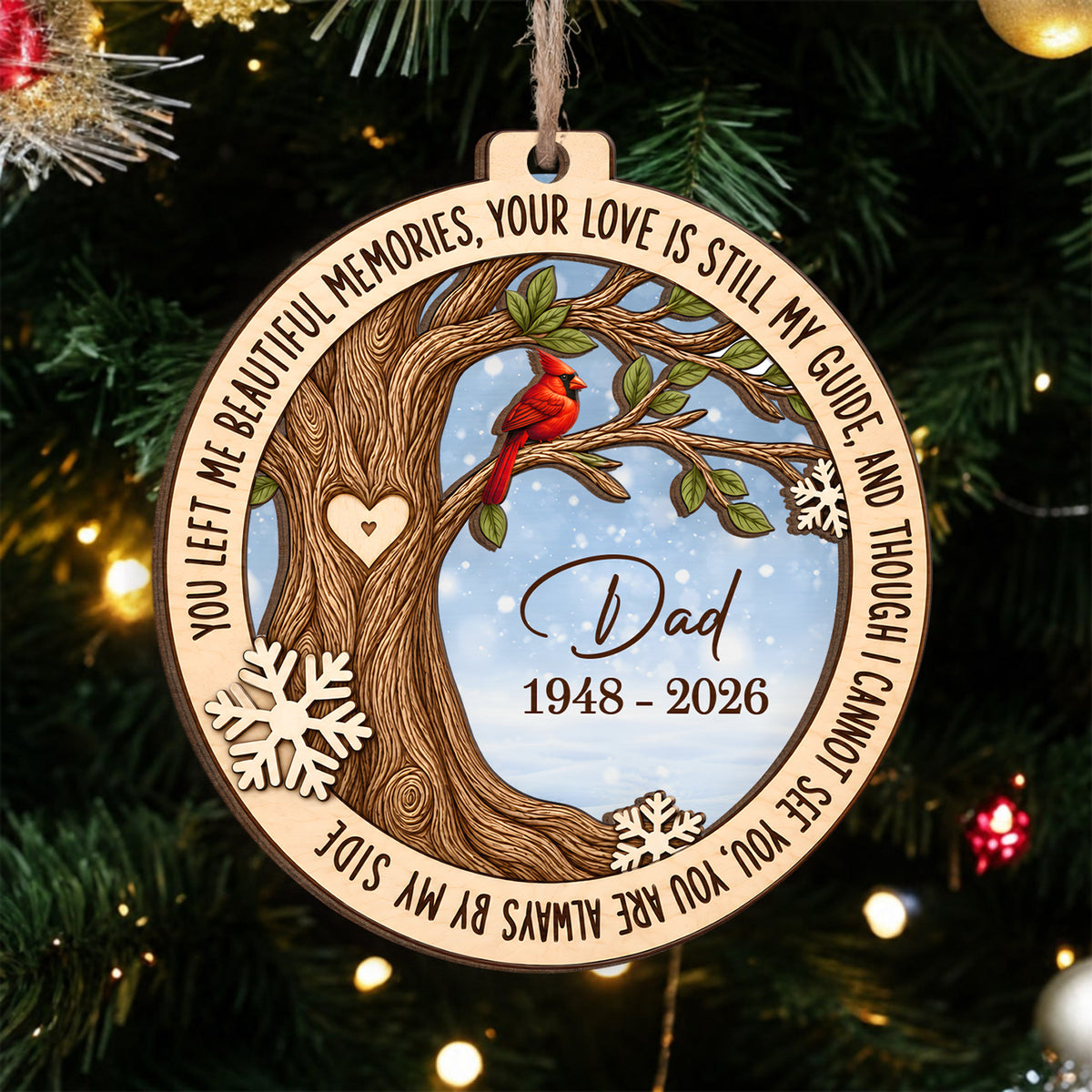 You Left Me Beautiful Memories - Personalized Wooden Ornament, In Loving Memory Christmas Ornament, Cardinal Memorial Ornament