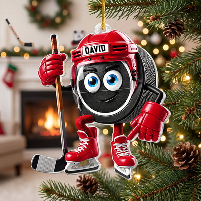 Hockey Is My Happy Place - Personalized Acrylic Ornament, Gift For Hockey Lovers, Ice Hockey Christmas Gift