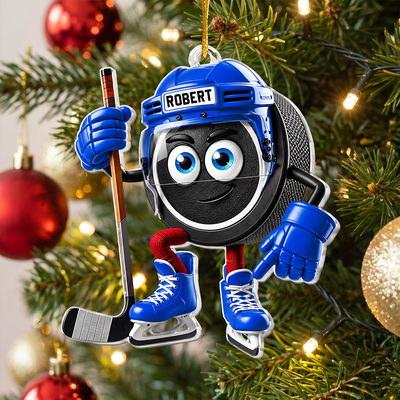 Hockey Is My Happy Place - Personalized Acrylic Ornament, Gift For Hockey Lovers, Ice Hockey Christmas Gift