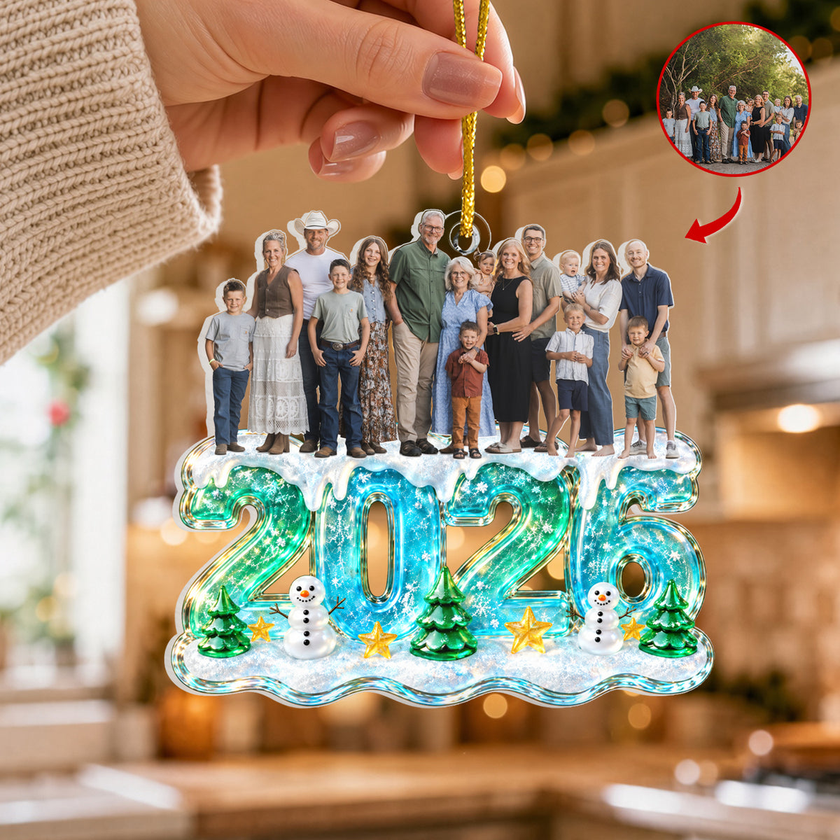 Turn Family Into Art - Personalized Ornament, Custom Photo Christmas Family Ornament, Christmas Decor