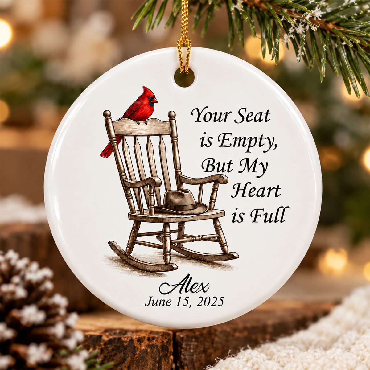 our Seat is Empty, But My Heart is Full - Personalized Ceramic Ornament, Husband/Dad/Grandpa Loss Remembrance Gift, Memorial Gift