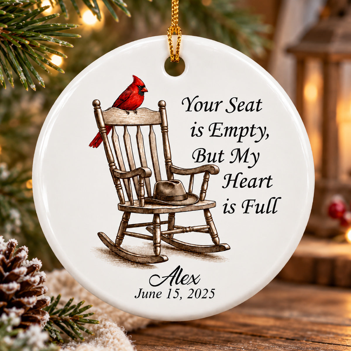 our Seat is Empty, But My Heart is Full - Personalized Ceramic Ornament, Husband/Dad/Grandpa Loss Remembrance Gift, Memorial Gift