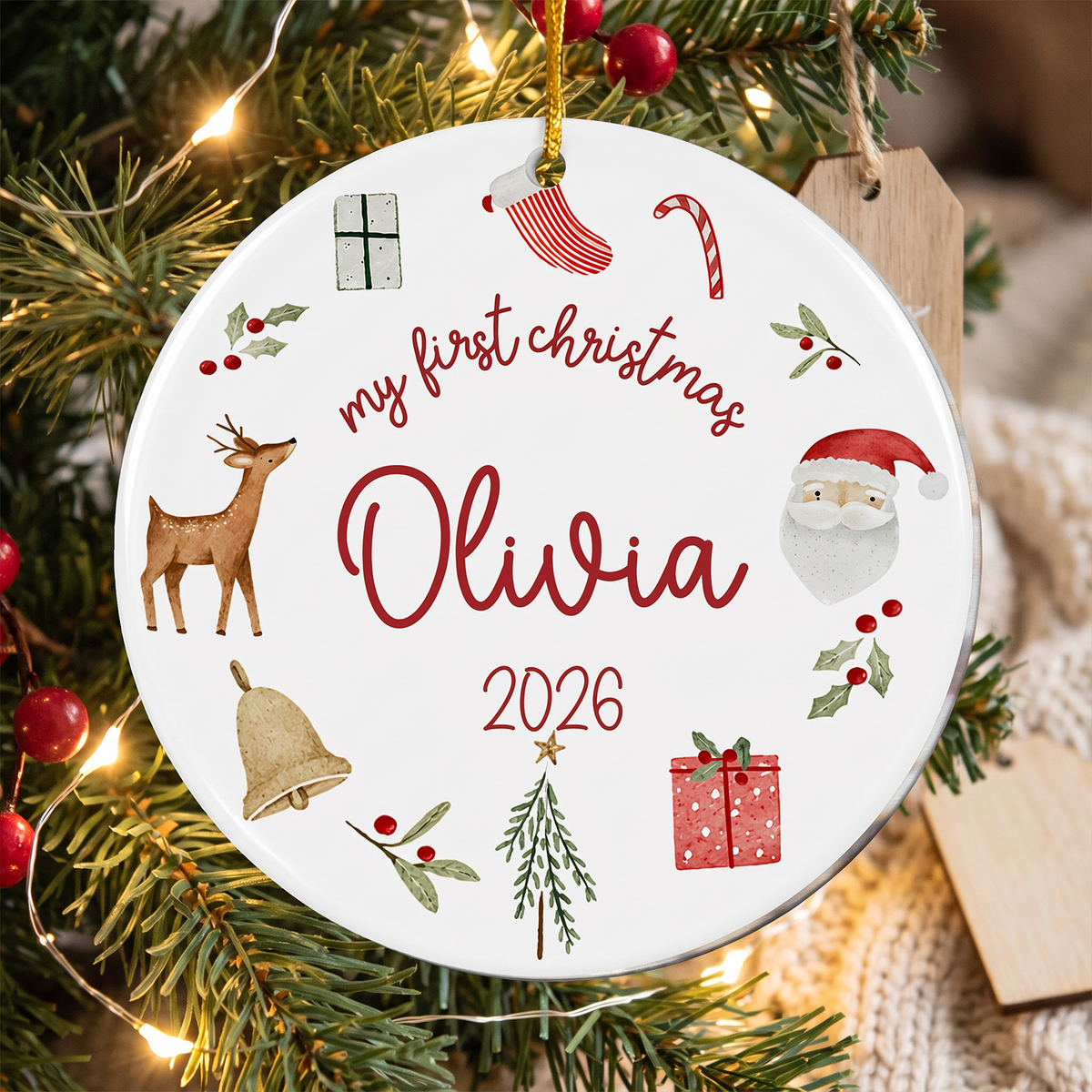 Baby's First Christmas- Personalized Acrylic Ornament, Baby First Xmas Tree Decoration, Newborn Keepsake