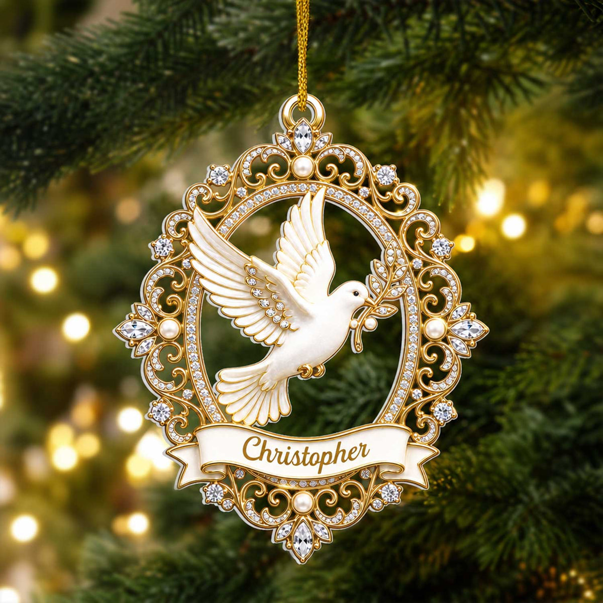Dove of Peace - Personalized Acrylic Ornament, Faith Gift, Custom Name Christmas Ornament