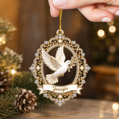 Dove of Peace - Personalized Acrylic Ornament, Faith Gift, Custom Name Christmas Ornament