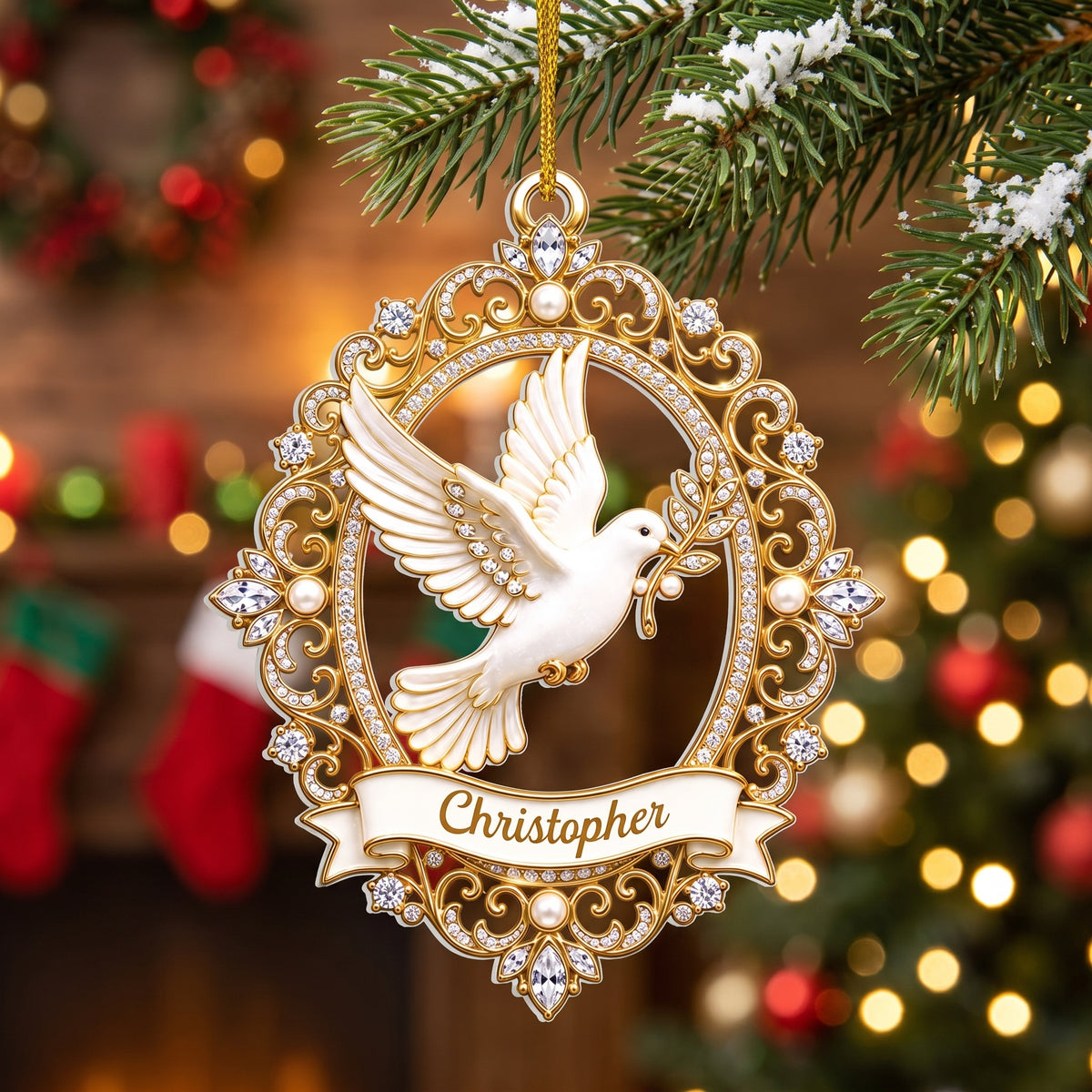 Dove of Peace - Personalized Acrylic Ornament, Faith Gift, Custom Name Christmas Ornament